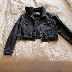 Free People Cropped Black Denim Jacket
